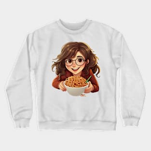 Cute Girl Eating Spaghetti Crewneck Sweatshirt